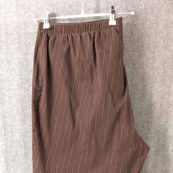 New! Women's Plus Size 28W Brown Pinstripe Pants 42" - 48" Elastic Waist - Picture 2 of 4